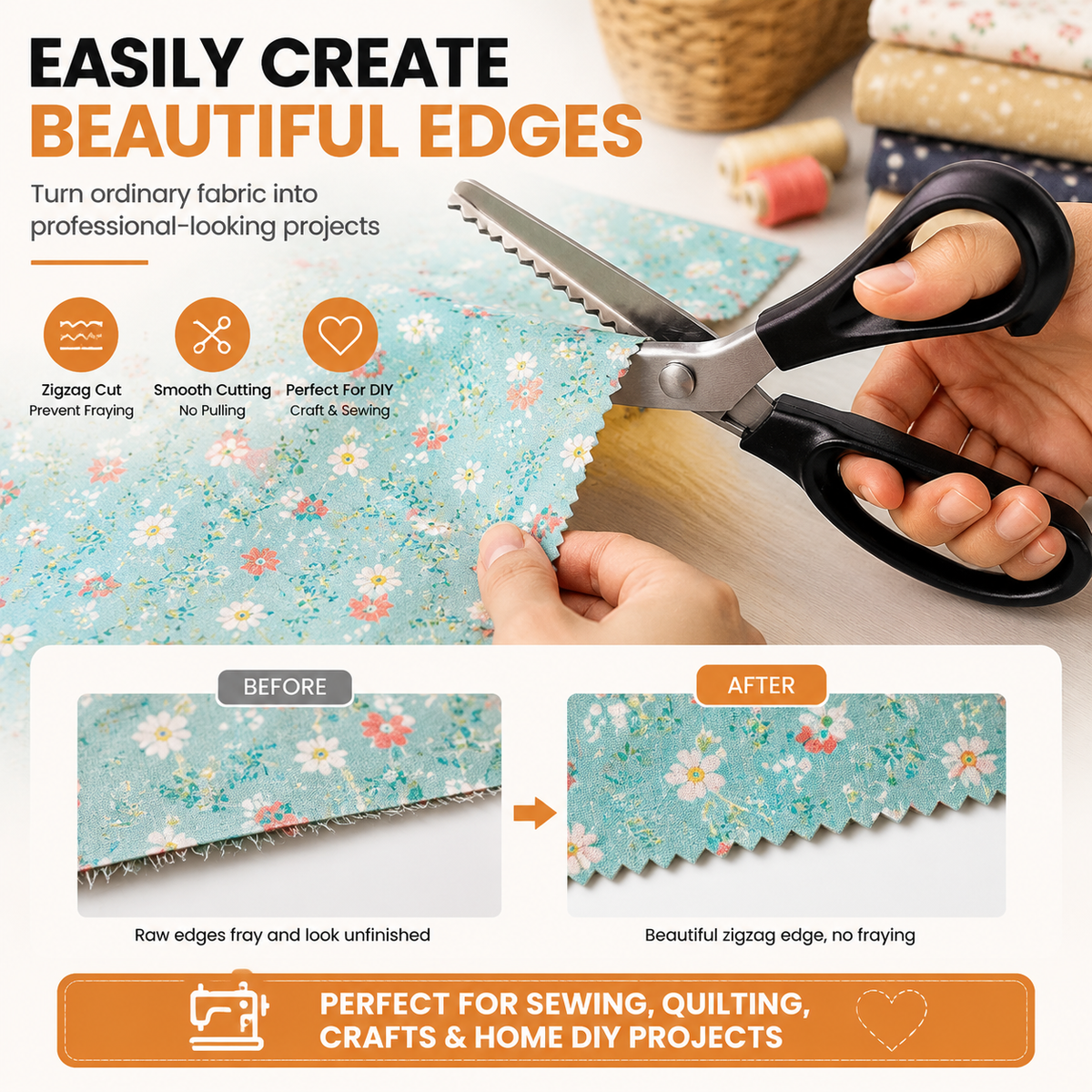 Professional Pinking Shears Sharp Serrated Fabric Scissors for Clean Zigzag Edges