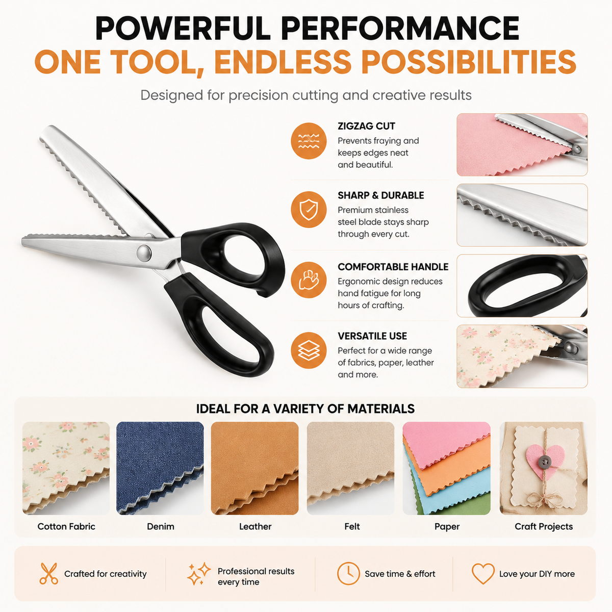 Professional Pinking Shears Sharp Serrated Fabric Scissors for Clean Zigzag Edges