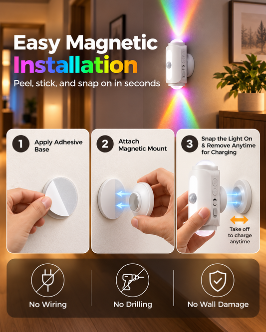 Smart Motion Sensor Wall Light Rechargeable RGB & Warm Light
