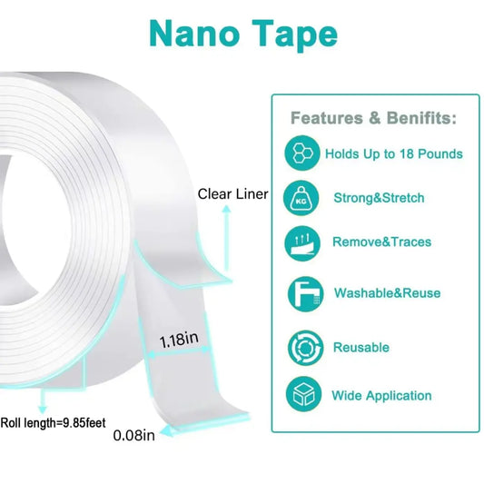 2-Pack Heavy Duty Nano Double-Sided Mounting Tape | Clear Removable Adhesive Tape