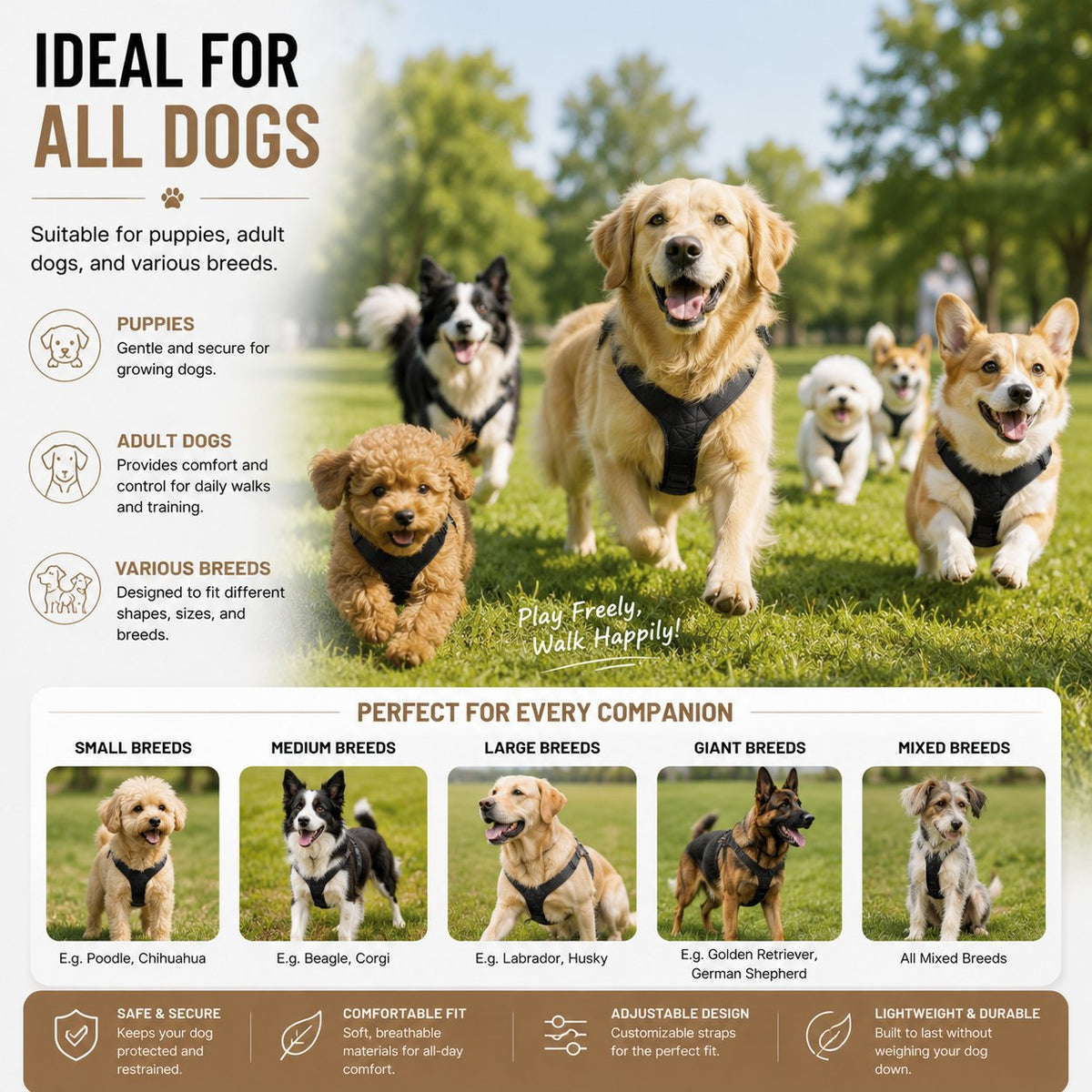 Dog Friendly Co. Harness Easy-Fit No-Pull Design for Safe, Secure, and Comfortable Walks