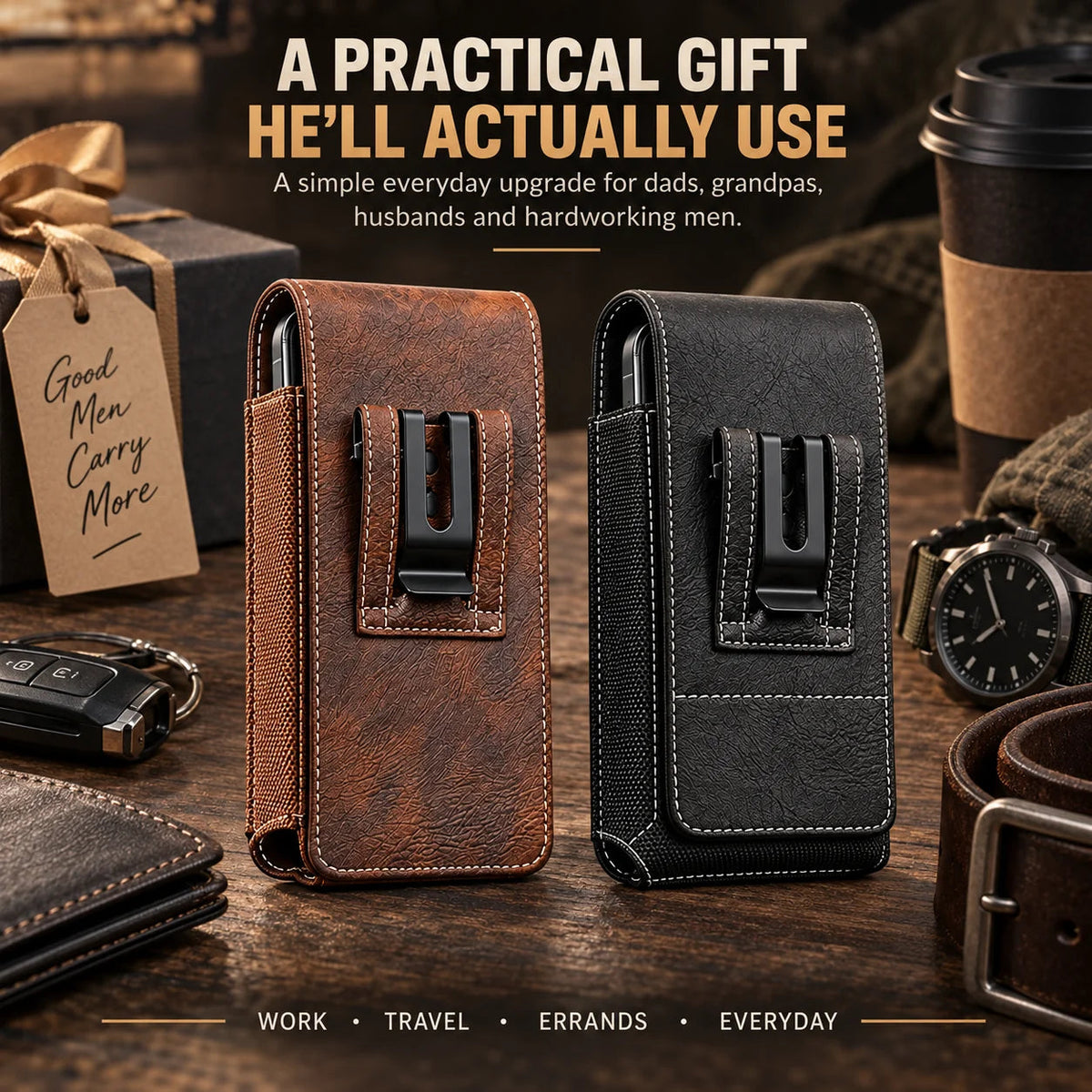 Men s Waist Phone Pouch with Magnetic Closure, Card Slot & Metal Belt Clip