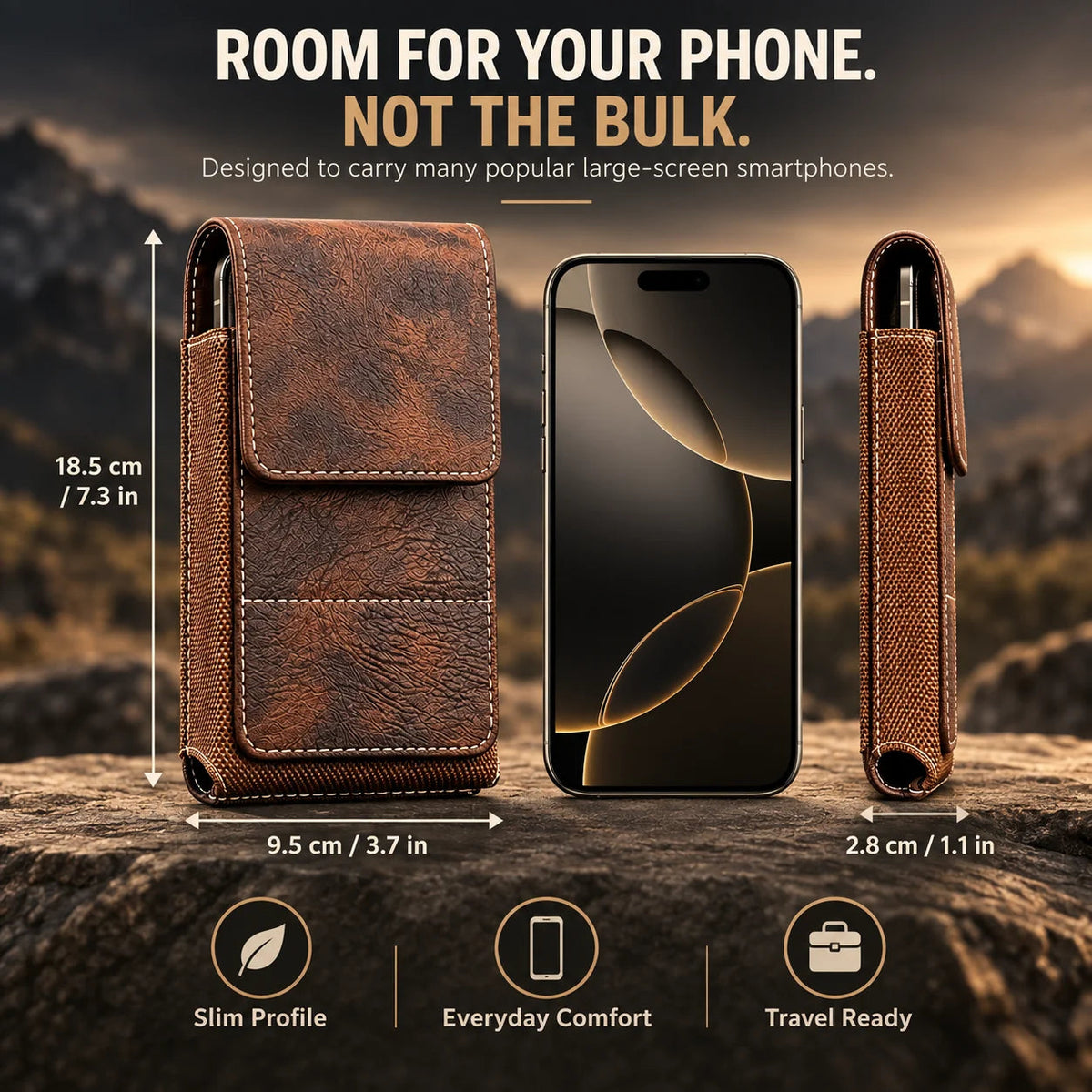 Men s Waist Phone Pouch with Magnetic Closure, Card Slot & Metal Belt Clip