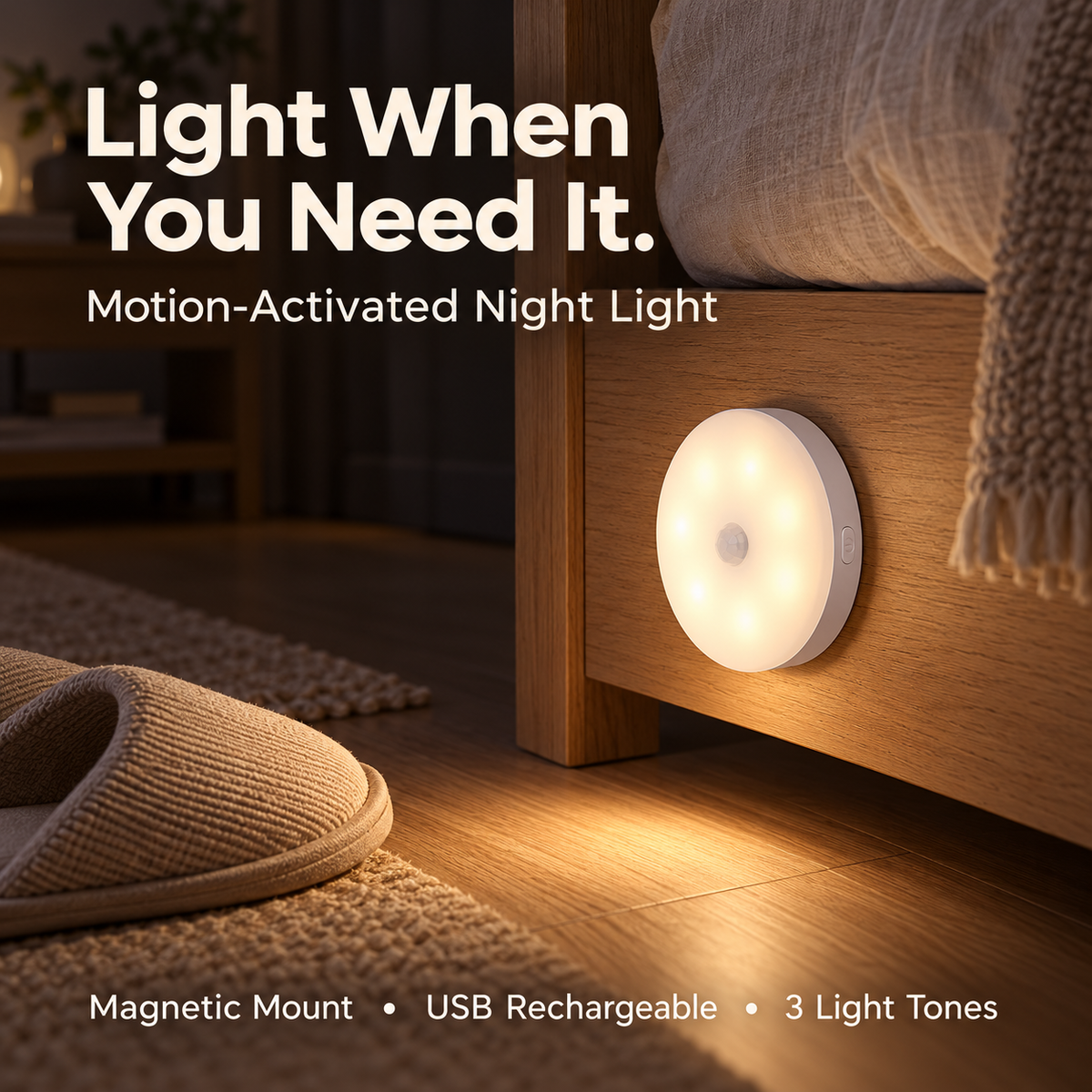 Rechargeable Motion Sensor Night Light Magnetic Mount & 3 Light Colors