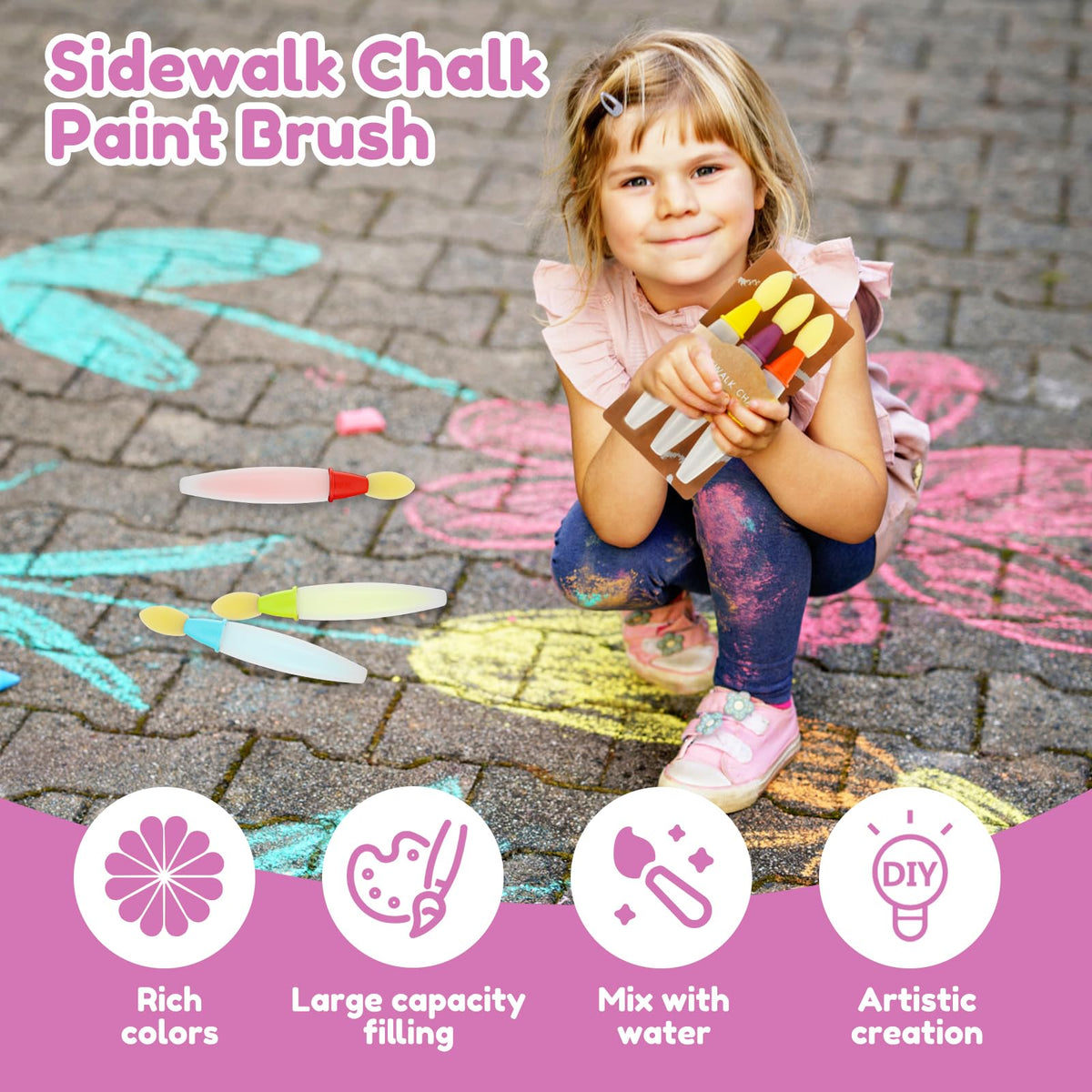 Sidewalk Chalk Paint Brush,Add Water to Brushes to Use,Easy to Use,Washable