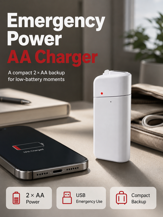 Emergency AA Phone Charger 2 AA Battery USB Backup Power Bank