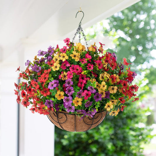 Simulated Hanging Flower Basket No Watering. No Wilting. Just Perfect Blooms