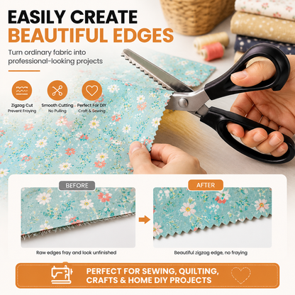 Professional Pinking Shears Sharp Serrated Fabric Scissors for Clean Zigzag Edges