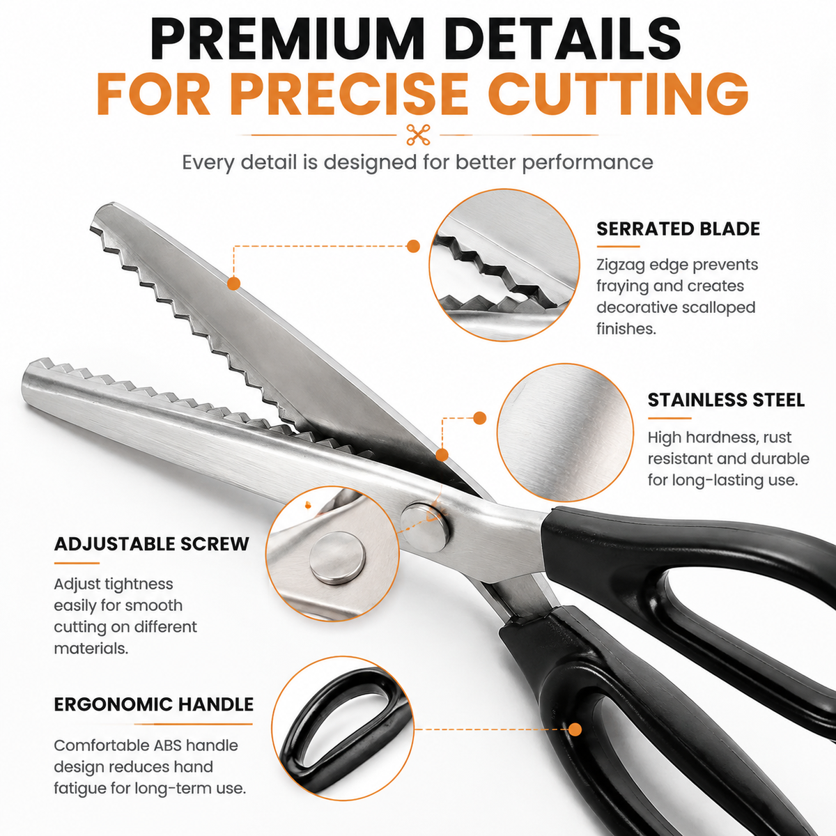 Professional Pinking Shears Sharp Serrated Fabric Scissors for Clean Zigzag Edges