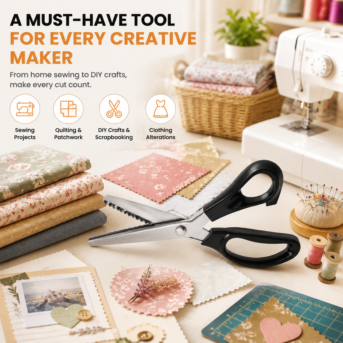 Professional Pinking Shears Sharp Serrated Fabric Scissors for Clean Zigzag Edges