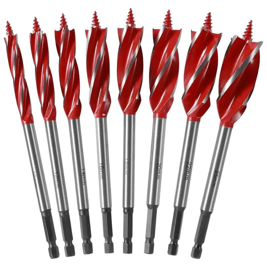 8-Piece High-Carbon Steel Wood Drill Bit Set | 4-Flute Hex Shank, 10 25mm for Wood & Plastic