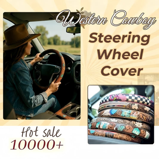 All-Season Breathable Steering Wheel Cover Western Style, Non-Slip Grip, 14.3-14.6"