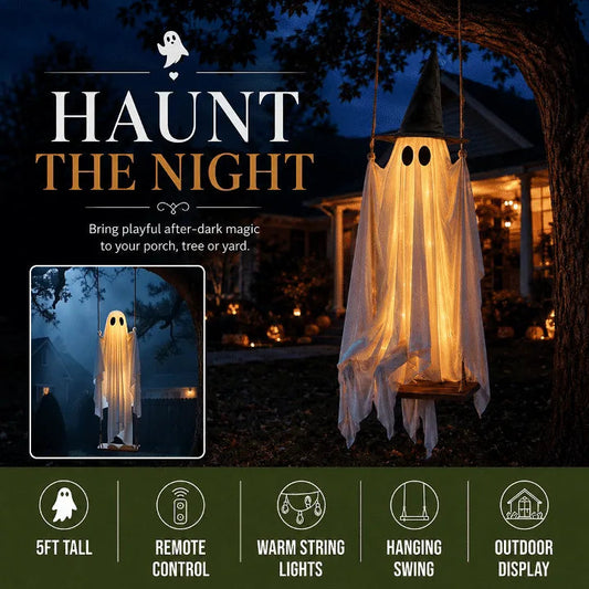 LED Swinging Ghost Halloween Decoration