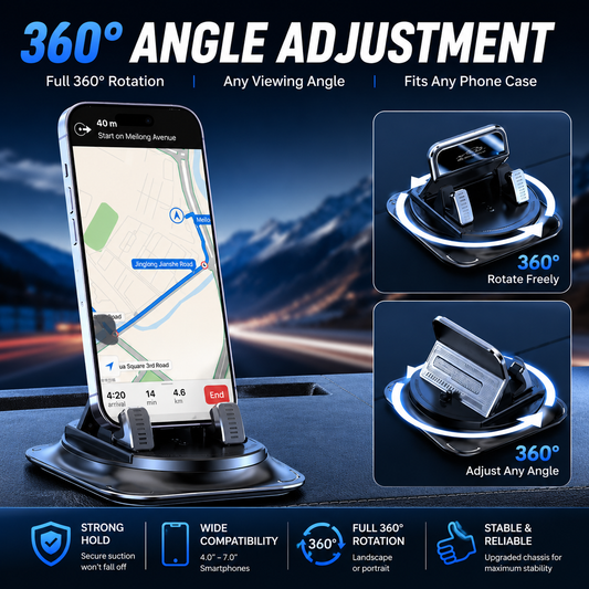360 Car Phone Holder | Dashboard Suction Cup Mount for iPhone & Android