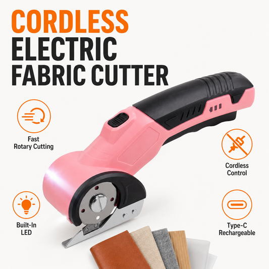 Cordless Electric Fabric Cutter Rechargeable Rotary Scissors for Fabric, Leather, Carpet & Crafts