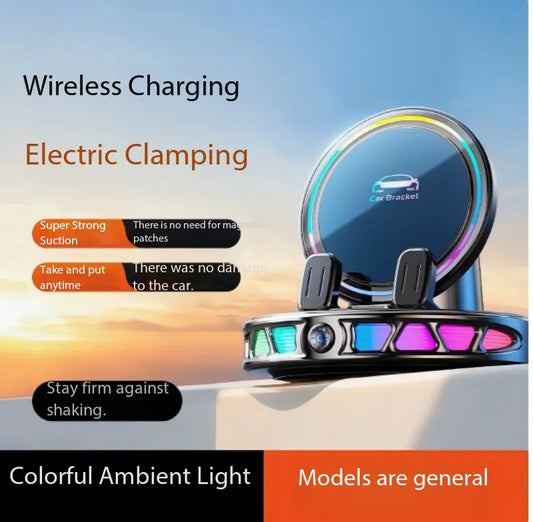 360 Rotating Wireless Charging Car Phone Mount with RGB Ambient Light