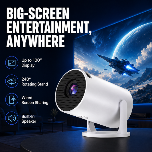 HY200 Smart Mini Projector Native 1080P HD, 4K Supported, Portable Home Theater with WiFi & Bluetooth