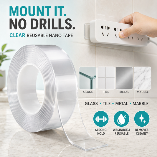 2-Pack Heavy Duty Nano Double-Sided Mounting Tape | Clear Removable Adhesive Tape