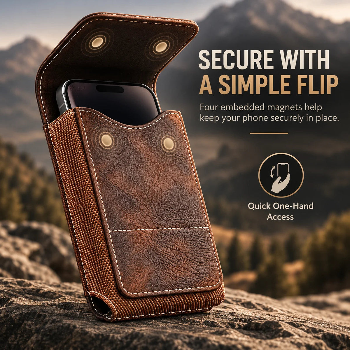 Men s Waist Phone Pouch with Magnetic Closure, Card Slot & Metal Belt Clip