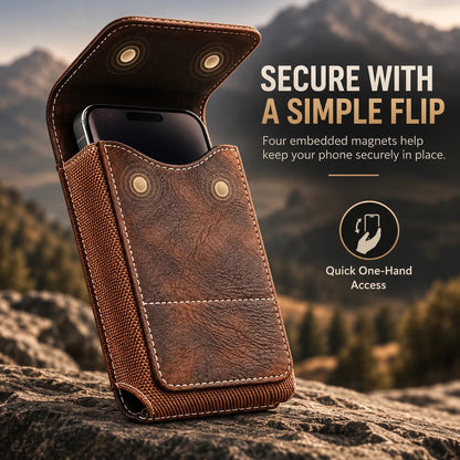 Men s Waist Phone Pouch with Magnetic Closure, Card Slot & Metal Belt Clip