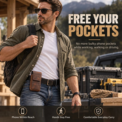 Men s Waist Phone Pouch with Magnetic Closure, Card Slot & Metal Belt Clip