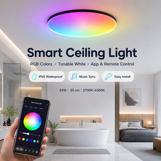 Rechargeable Motion Sensor Shower Light IP65 Waterproof RGB Ceiling Light with 10000mAh Battery