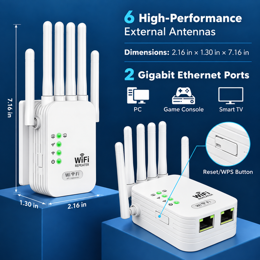 Whole-Home WiFi Extender Up to 9,800 Sq Ft Coverage with 6 External Antennas