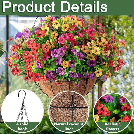 Simulated Hanging Flower Basket No Watering. No Wilting. Just Perfect Blooms
