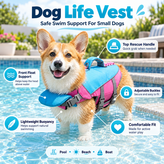 Dog Life Vest Adjustable Flotation Support for Swimming & Boating