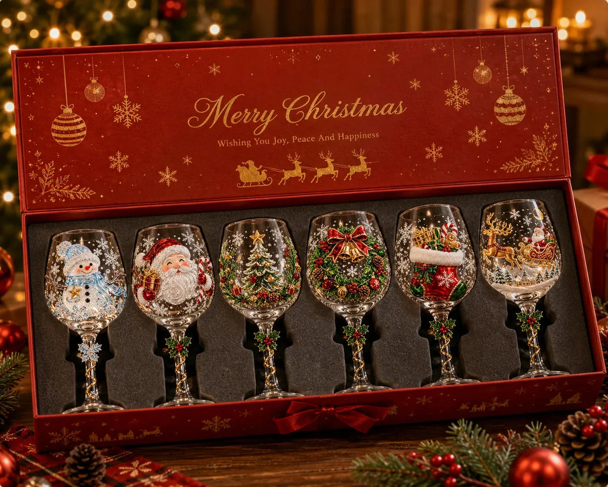 🔥 🥂Christmas 3D Wine Glass Collection Gift Box Set ✨