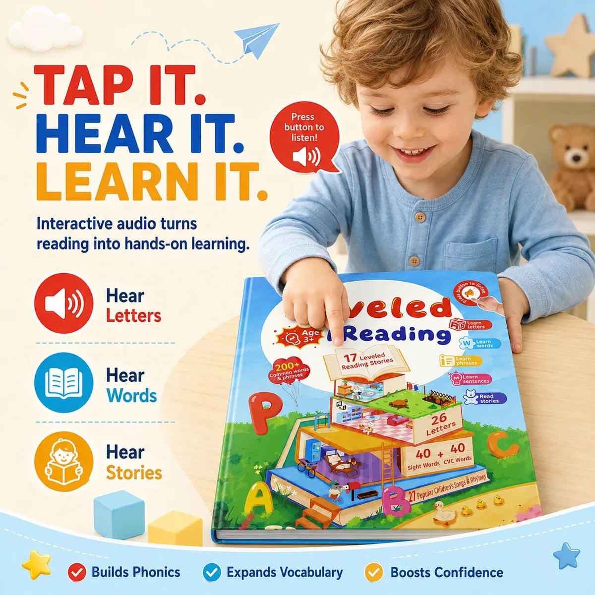 Touch-and-Listen Leveled Reading Book Set for Kids